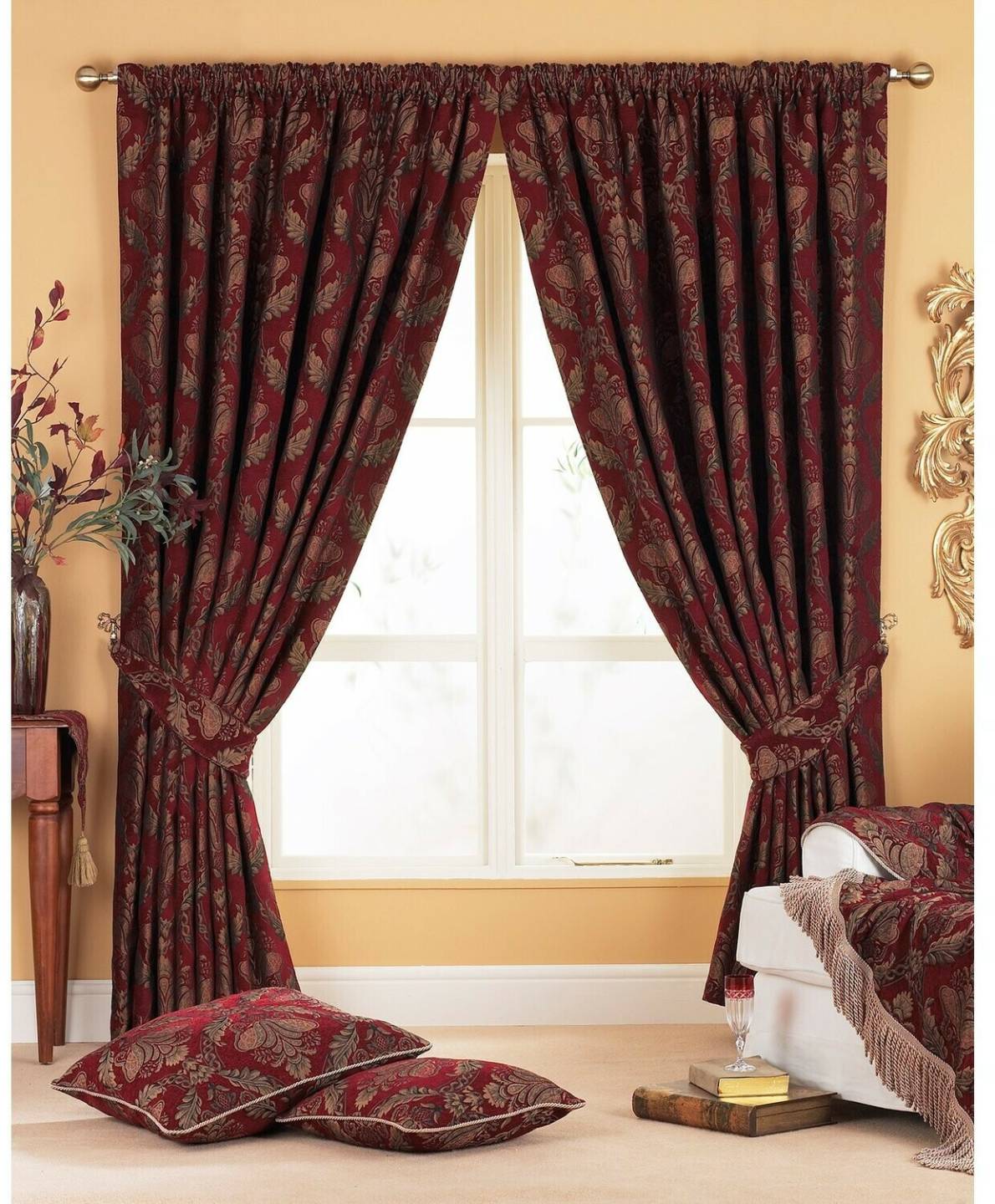 Riva Paoletti Shiraz Pencil Pleat Curtains, Burgundy